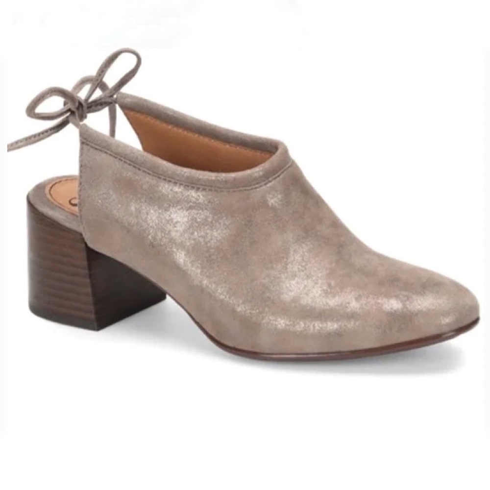 Sofft Women's Lenora Metallic Taupe Leather Tie Ankle Bootie Size 7.5